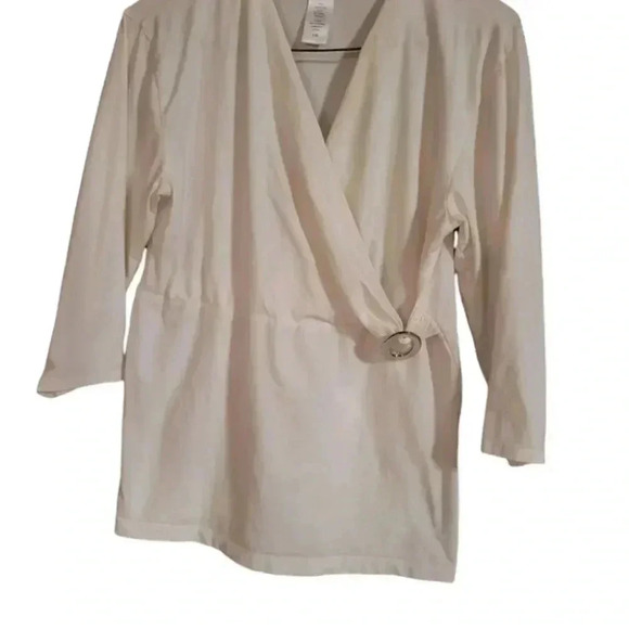 Womans Jones & Co white top in cotton  spandex 3/4 sleeves Large - Picture 3 of 9